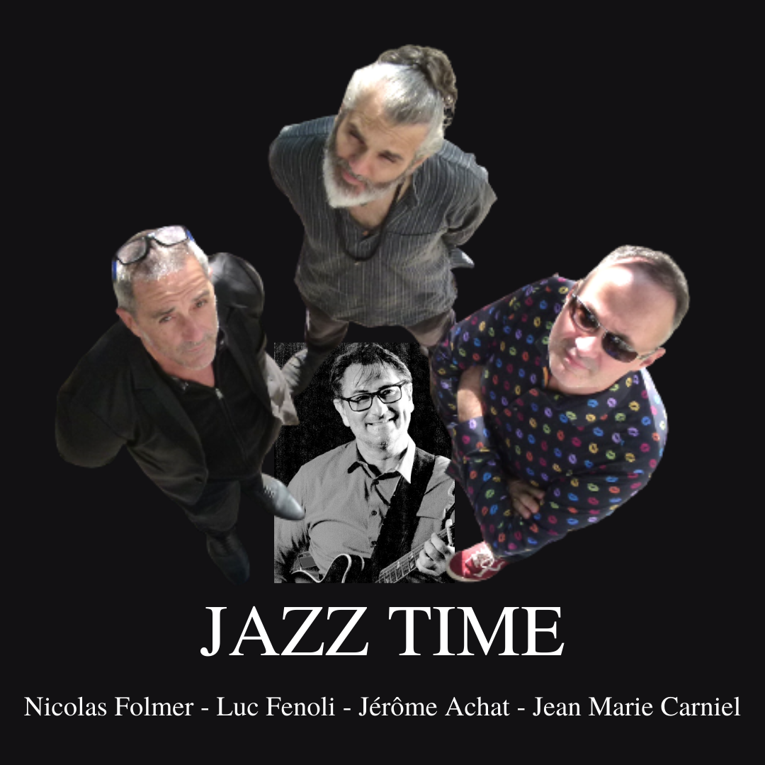Musiciens et titre Jazz Time Musiciens du disque JAzz Time en photo avec les texte du titre du CD et les noms des artistes